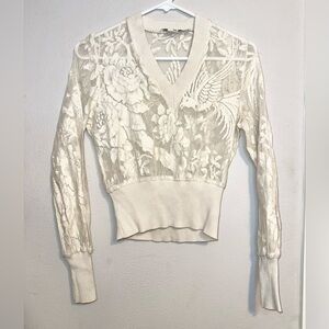 California Things l Cream Lace Knit V-Neck Top Vintage